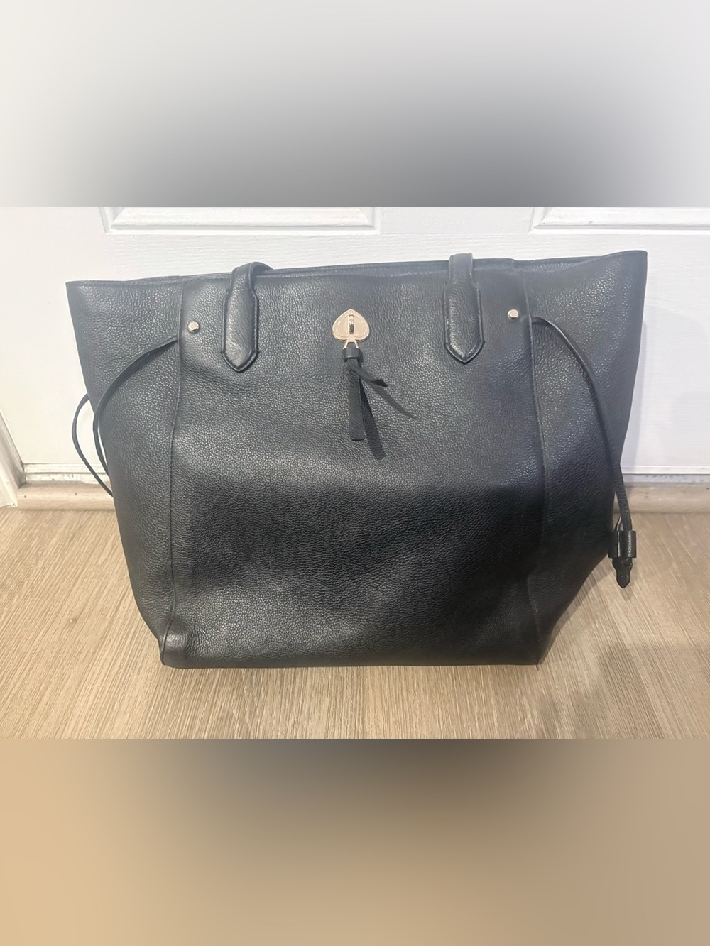 kate spade Black Leather Tote with Tassel Charm